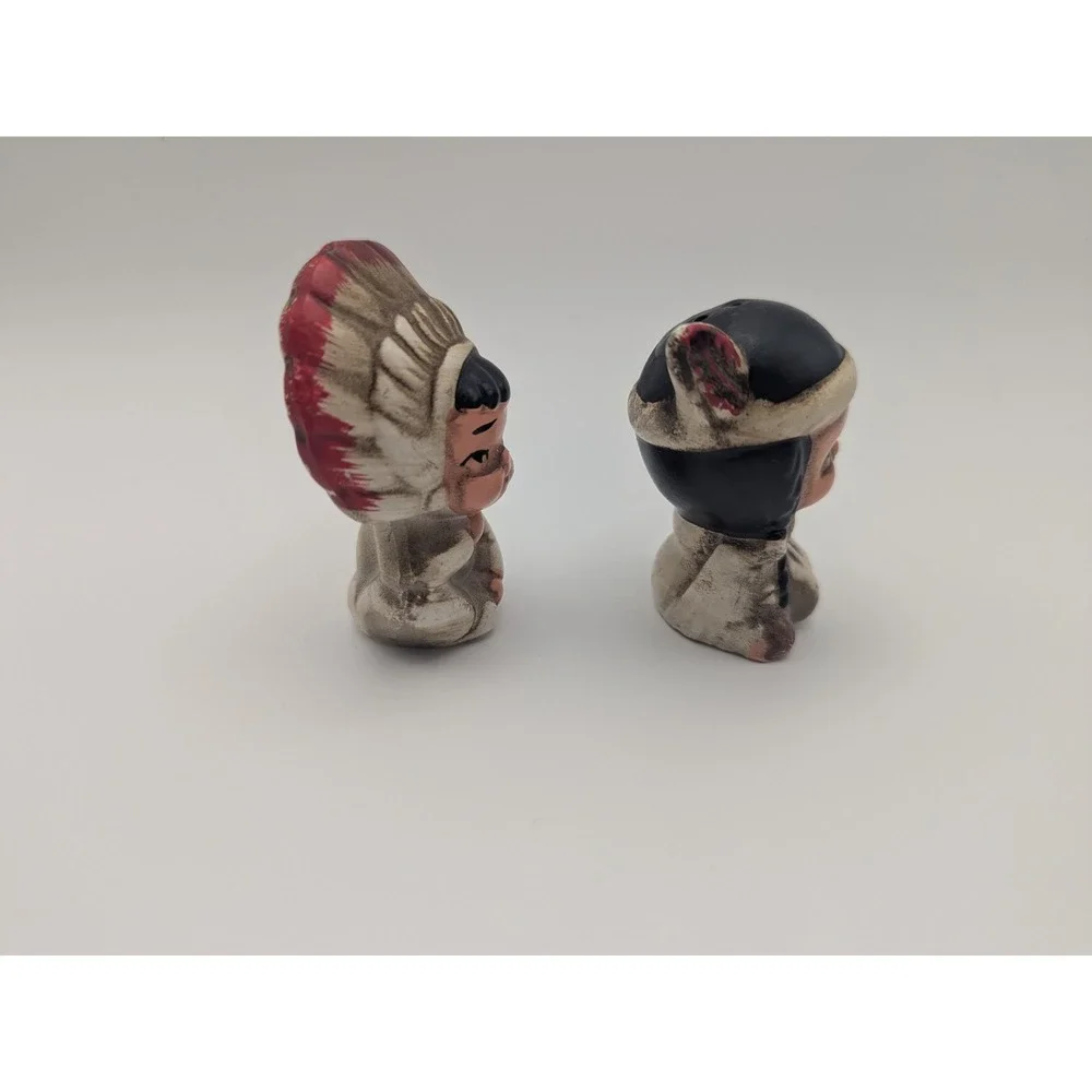 Vintage 1950s Native American Boy Girl‎ Salt Pepper Shakers Japan 2.5
